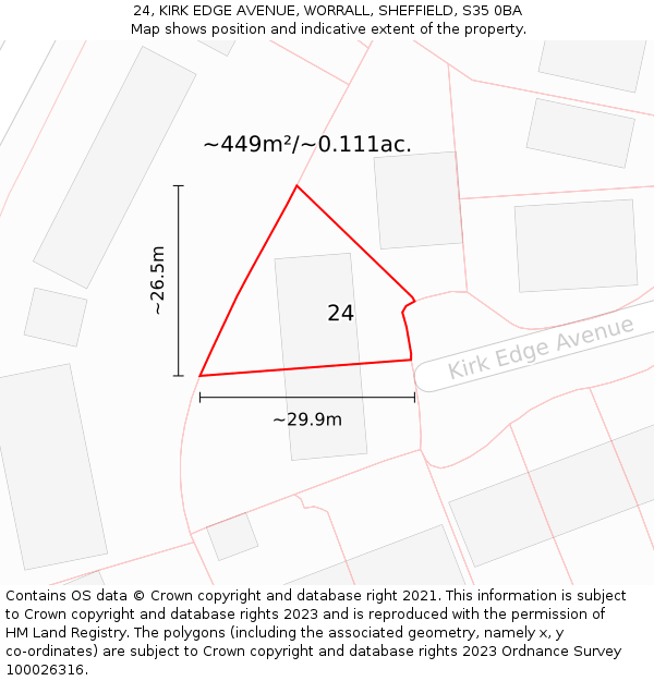 24, KIRK EDGE AVENUE, WORRALL, SHEFFIELD, S35 0BA: Plot and title map