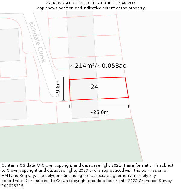 24, KIRKDALE CLOSE, CHESTERFIELD, S40 2UX: Plot and title map