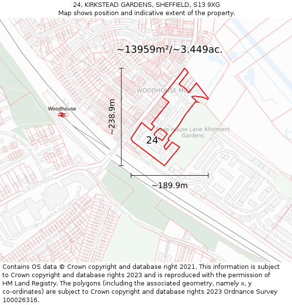 24, KIRKSTEAD GARDENS, SHEFFIELD, S13 9XG: Plot and title map
