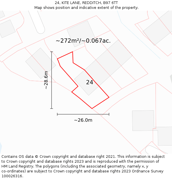 24, KITE LANE, REDDITCH, B97 6TT: Plot and title map