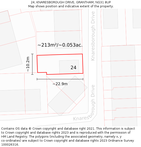 24, KNARESBOROUGH DRIVE, GRANTHAM, NG31 8UP: Plot and title map