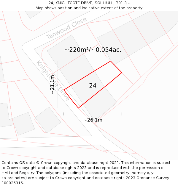 24, KNIGHTCOTE DRIVE, SOLIHULL, B91 3JU: Plot and title map