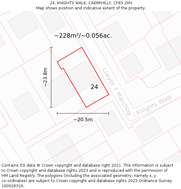24, KNIGHTS WALK, CAERPHILLY, CF83 2XN: Plot and title map