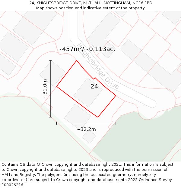 24, KNIGHTSBRIDGE DRIVE, NUTHALL, NOTTINGHAM, NG16 1RD: Plot and title map