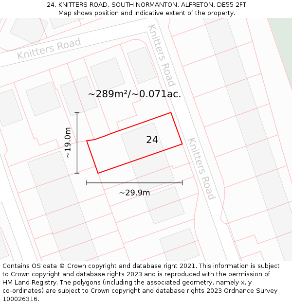 24, KNITTERS ROAD, SOUTH NORMANTON, ALFRETON, DE55 2FT: Plot and title map