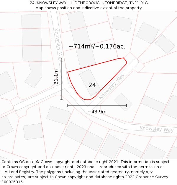 24, KNOWSLEY WAY, HILDENBOROUGH, TONBRIDGE, TN11 9LG: Plot and title map