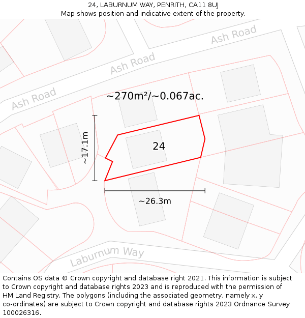 24, LABURNUM WAY, PENRITH, CA11 8UJ: Plot and title map