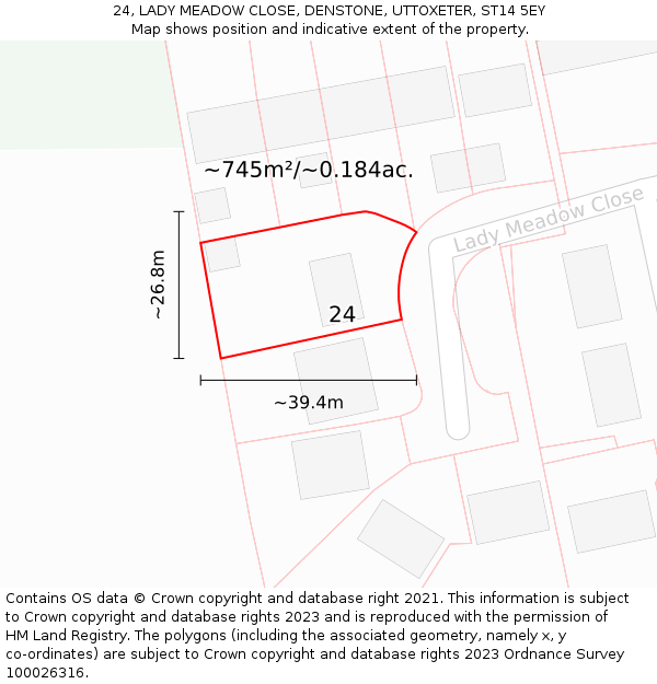 24, LADY MEADOW CLOSE, DENSTONE, UTTOXETER, ST14 5EY: Plot and title map