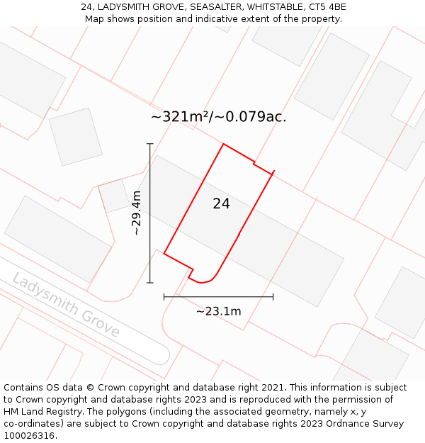 24, LADYSMITH GROVE, SEASALTER, WHITSTABLE, CT5 4BE: Plot and title map