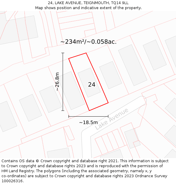 24, LAKE AVENUE, TEIGNMOUTH, TQ14 9LL: Plot and title map
