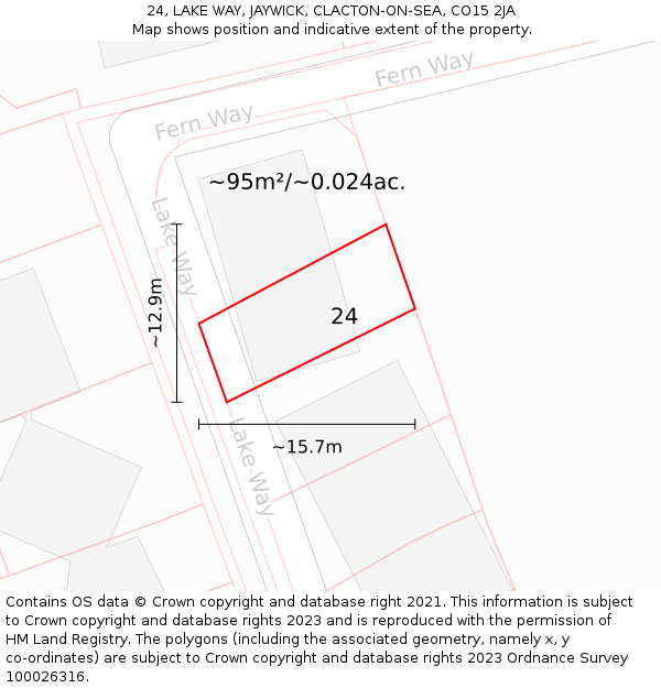 24, LAKE WAY, JAYWICK, CLACTON-ON-SEA, CO15 2JA: Plot and title map