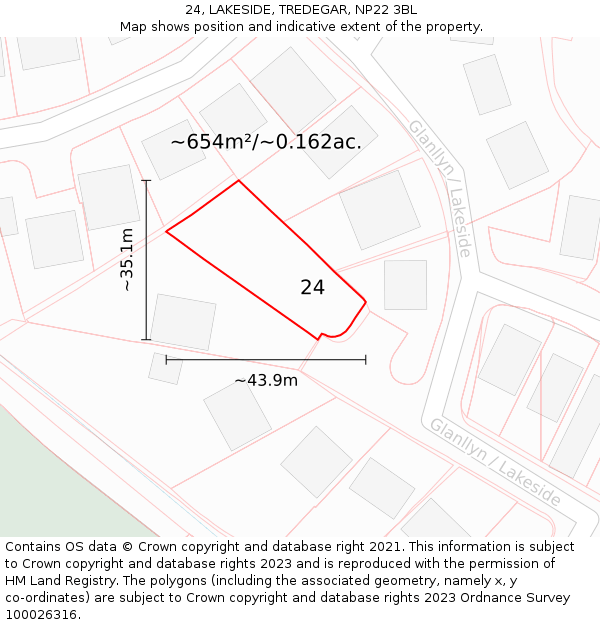 24, LAKESIDE, TREDEGAR, NP22 3BL: Plot and title map