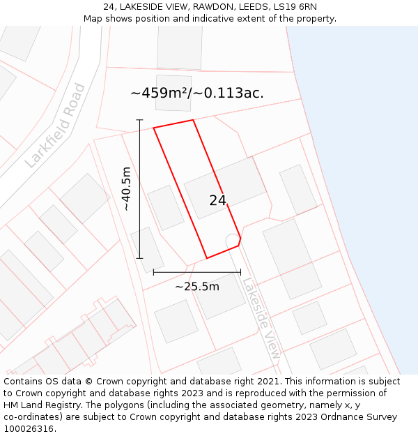 24, LAKESIDE VIEW, RAWDON, LEEDS, LS19 6RN: Plot and title map