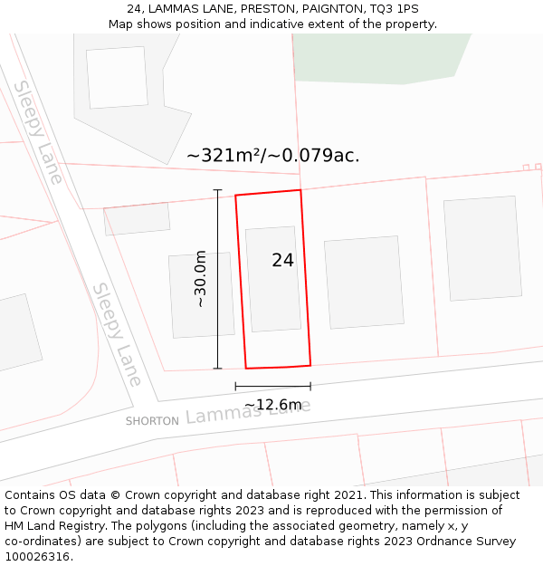 24, LAMMAS LANE, PRESTON, PAIGNTON, TQ3 1PS: Plot and title map