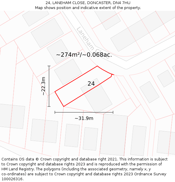24, LANEHAM CLOSE, DONCASTER, DN4 7HU: Plot and title map