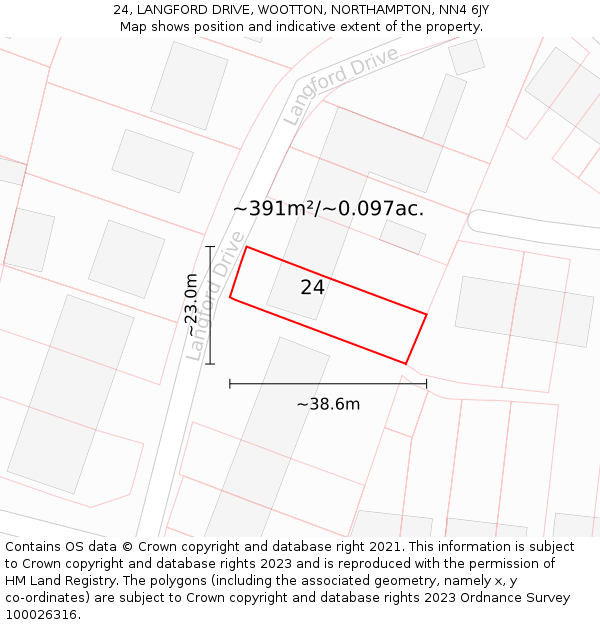 24, LANGFORD DRIVE, WOOTTON, NORTHAMPTON, NN4 6JY: Plot and title map