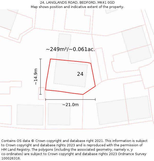 24, LANGLANDS ROAD, BEDFORD, MK41 0GD: Plot and title map