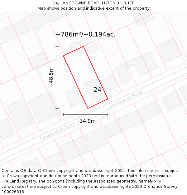 24, LANSDOWNE ROAD, LUTON, LU3 1EE: Plot and title map