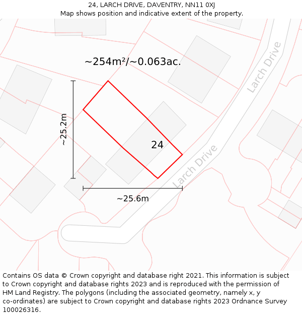 24, LARCH DRIVE, DAVENTRY, NN11 0XJ: Plot and title map