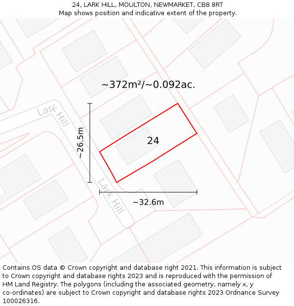 24, LARK HILL, MOULTON, NEWMARKET, CB8 8RT: Plot and title map