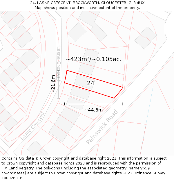 24, LASNE CRESCENT, BROCKWORTH, GLOUCESTER, GL3 4UX: Plot and title map