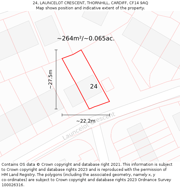 24, LAUNCELOT CRESCENT, THORNHILL, CARDIFF, CF14 9AQ: Plot and title map