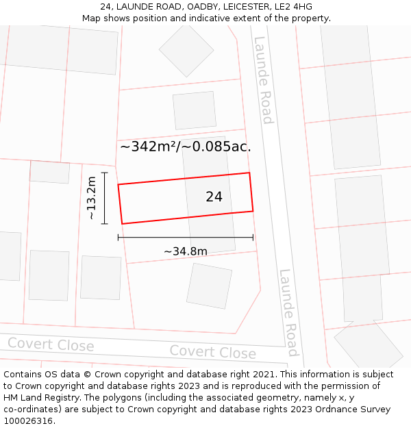 24, LAUNDE ROAD, OADBY, LEICESTER, LE2 4HG: Plot and title map