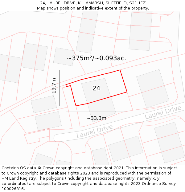 24, LAUREL DRIVE, KILLAMARSH, SHEFFIELD, S21 1FZ: Plot and title map