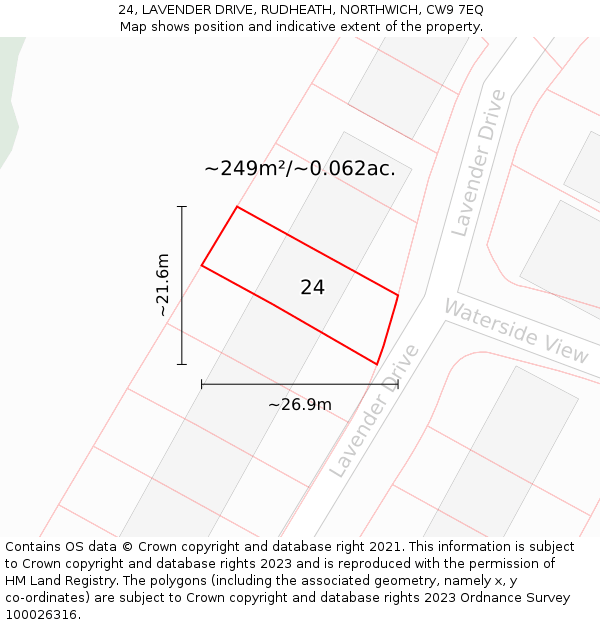 24, LAVENDER DRIVE, RUDHEATH, NORTHWICH, CW9 7EQ: Plot and title map