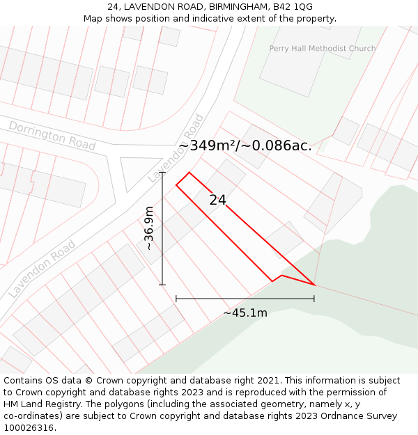 24, LAVENDON ROAD, BIRMINGHAM, B42 1QG: Plot and title map