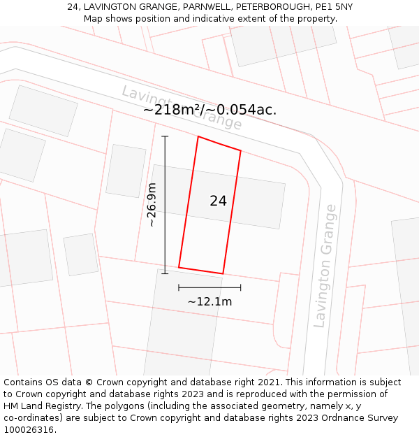 24, LAVINGTON GRANGE, PARNWELL, PETERBOROUGH, PE1 5NY: Plot and title map