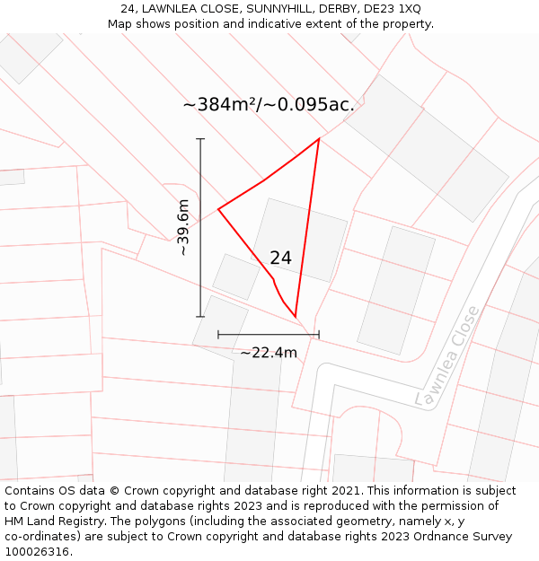 24, LAWNLEA CLOSE, SUNNYHILL, DERBY, DE23 1XQ: Plot and title map