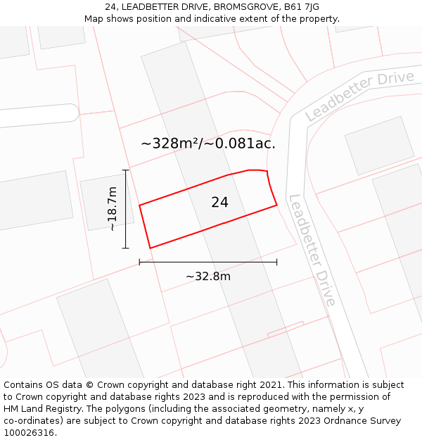 24, LEADBETTER DRIVE, BROMSGROVE, B61 7JG: Plot and title map
