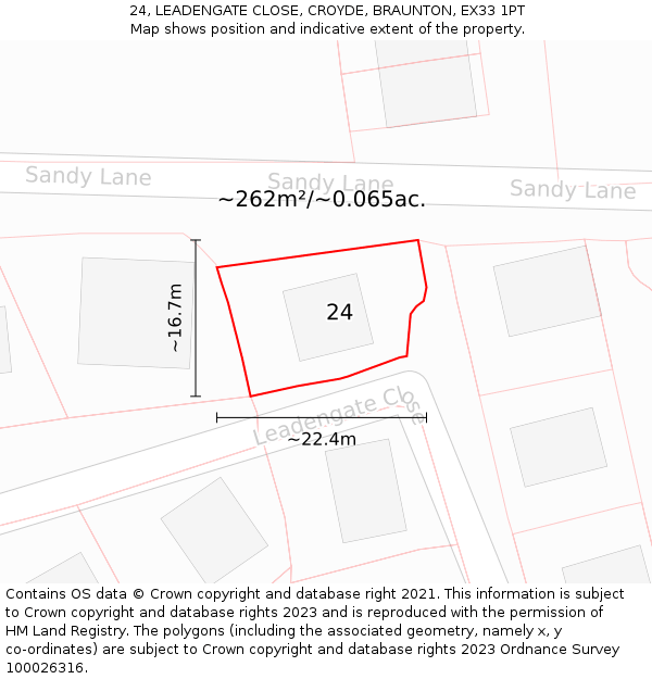 24, LEADENGATE CLOSE, CROYDE, BRAUNTON, EX33 1PT: Plot and title map