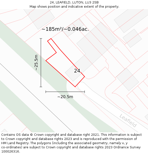 24, LEAFIELD, LUTON, LU3 2SB: Plot and title map