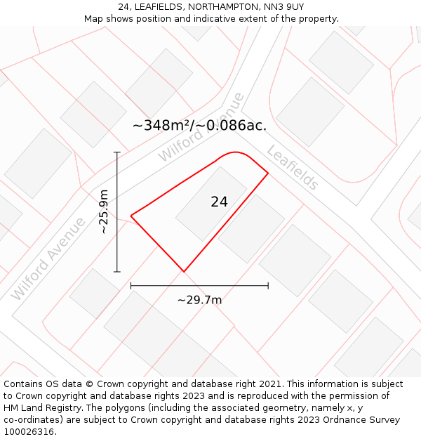 24, LEAFIELDS, NORTHAMPTON, NN3 9UY: Plot and title map
