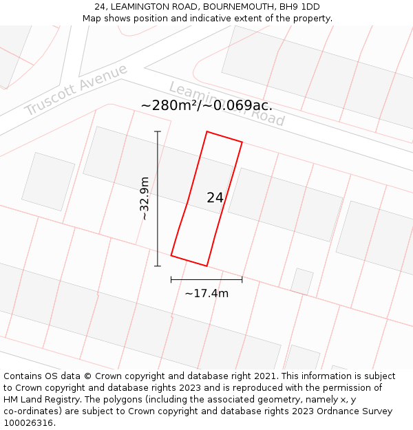 24, LEAMINGTON ROAD, BOURNEMOUTH, BH9 1DD: Plot and title map