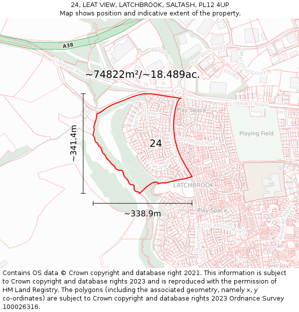 24, LEAT VIEW, LATCHBROOK, SALTASH, PL12 4UP: Plot and title map