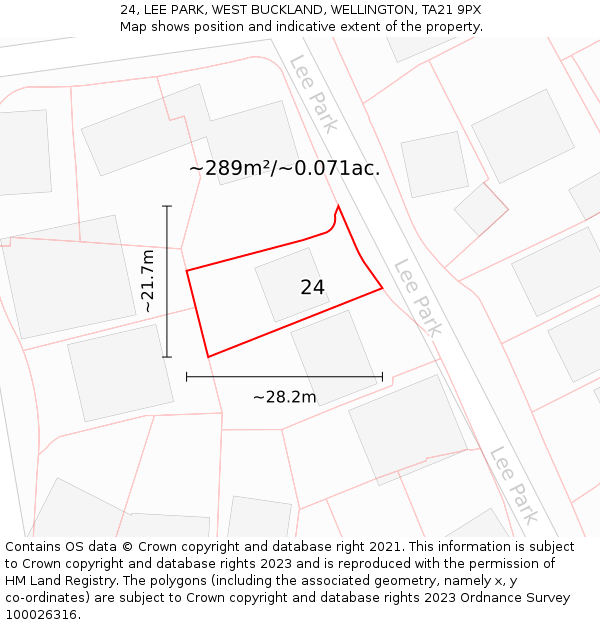 24, LEE PARK, WEST BUCKLAND, WELLINGTON, TA21 9PX: Plot and title map