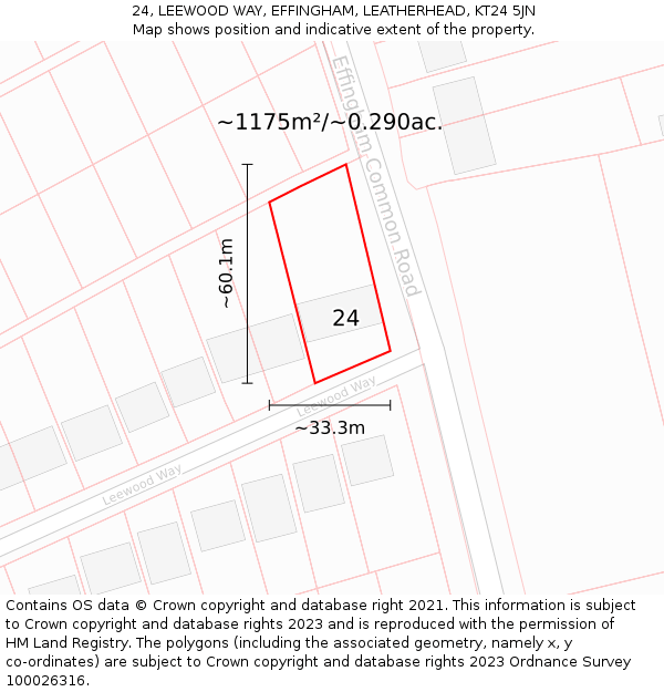 24, LEEWOOD WAY, EFFINGHAM, LEATHERHEAD, KT24 5JN: Plot and title map
