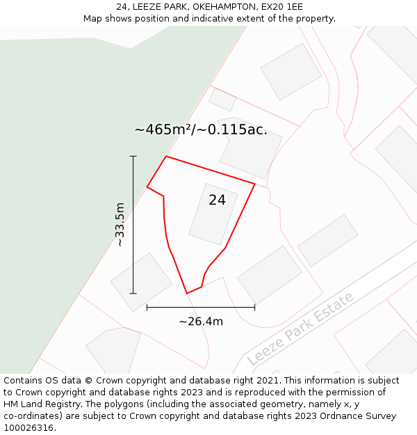 24, LEEZE PARK, OKEHAMPTON, EX20 1EE: Plot and title map