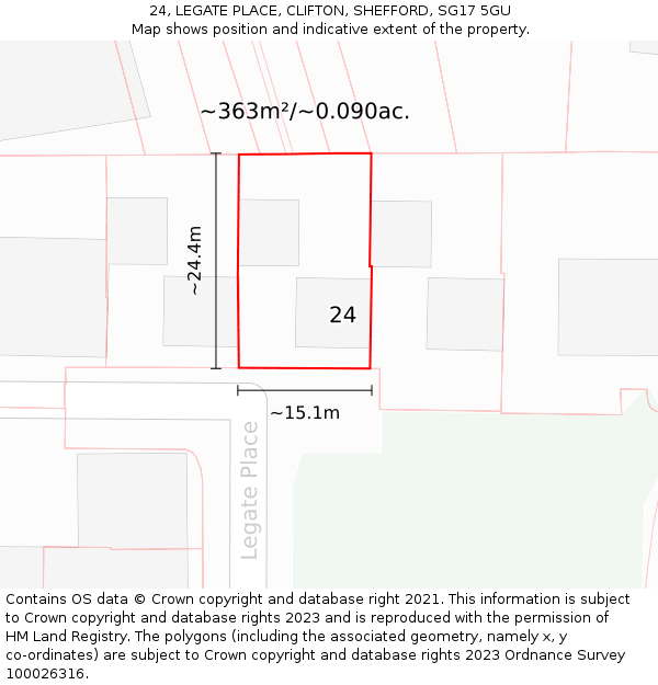 24, LEGATE PLACE, CLIFTON, SHEFFORD, SG17 5GU: Plot and title map