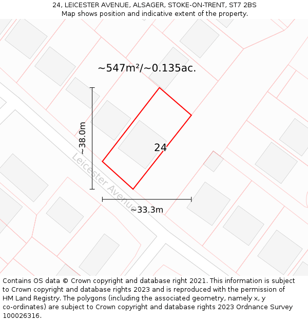 24, LEICESTER AVENUE, ALSAGER, STOKE-ON-TRENT, ST7 2BS: Plot and title map