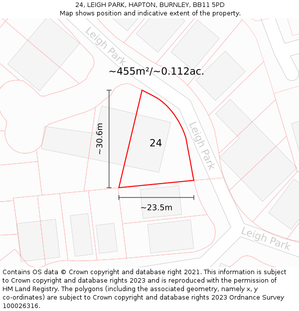 24, LEIGH PARK, HAPTON, BURNLEY, BB11 5PD: Plot and title map