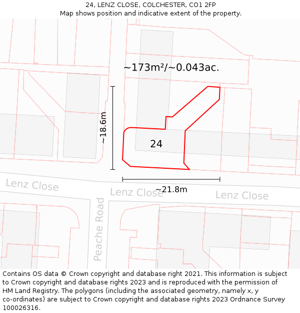 24, LENZ CLOSE, COLCHESTER, CO1 2FP: Plot and title map