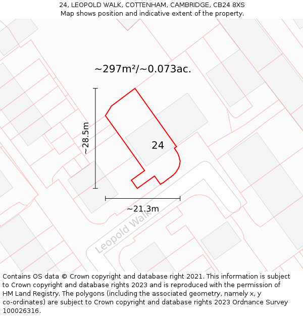 24, LEOPOLD WALK, COTTENHAM, CAMBRIDGE, CB24 8XS: Plot and title map