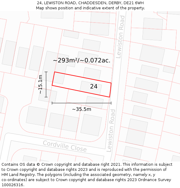 24, LEWISTON ROAD, CHADDESDEN, DERBY, DE21 6WH: Plot and title map