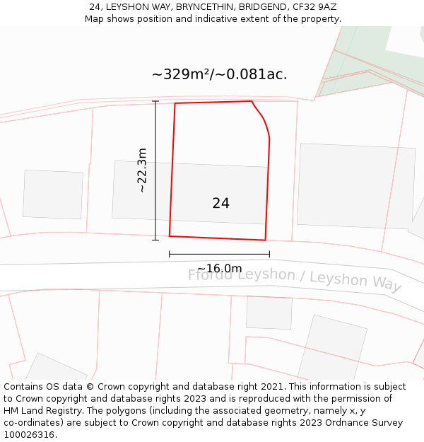 24, LEYSHON WAY, BRYNCETHIN, BRIDGEND, CF32 9AZ: Plot and title map
