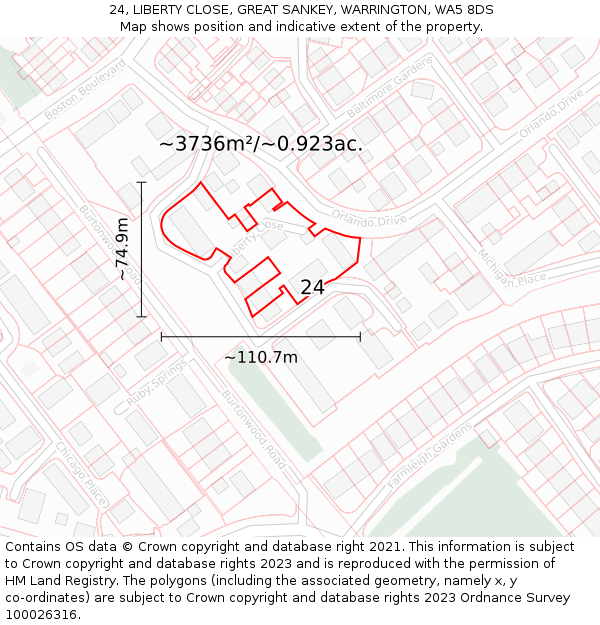 24, LIBERTY CLOSE, GREAT SANKEY, WARRINGTON, WA5 8DS: Plot and title map