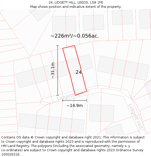 24, LIDGETT HILL, LEEDS, LS8 1PE: Plot and title map